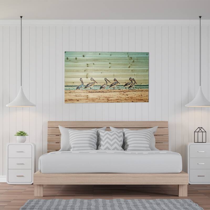 48" Pelican Flock at the Beach Wood Plank Wall Art Bed Bath & Beyond